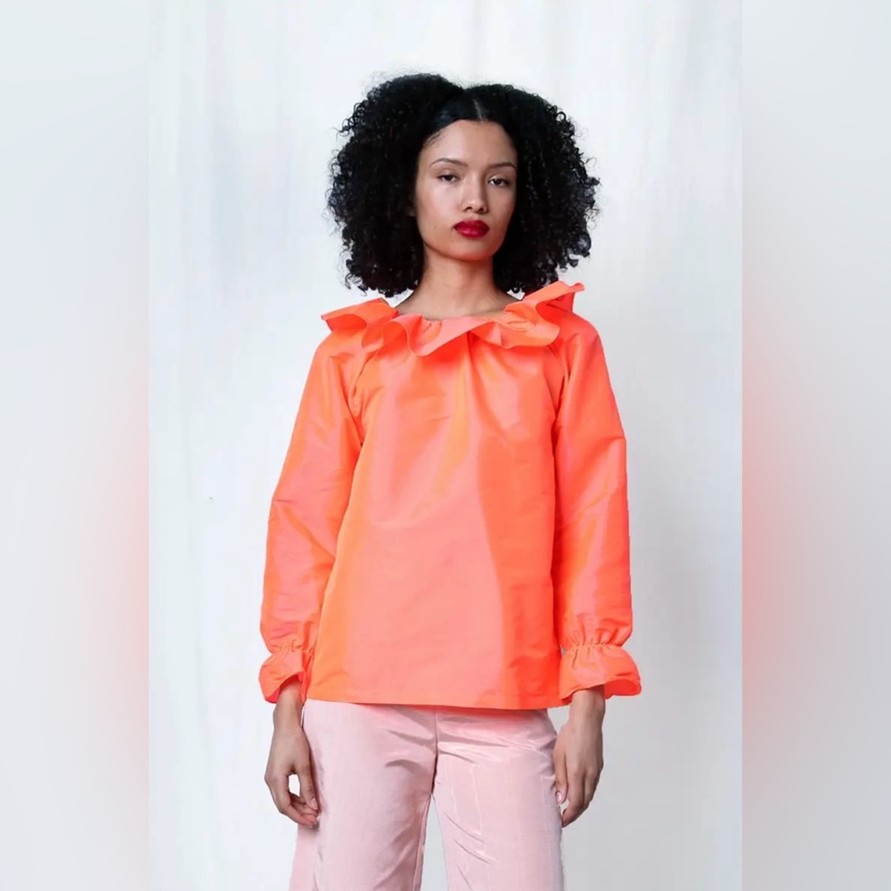 Batsheva Poppy Blouse in Neon Sunset Taffeta Size 8